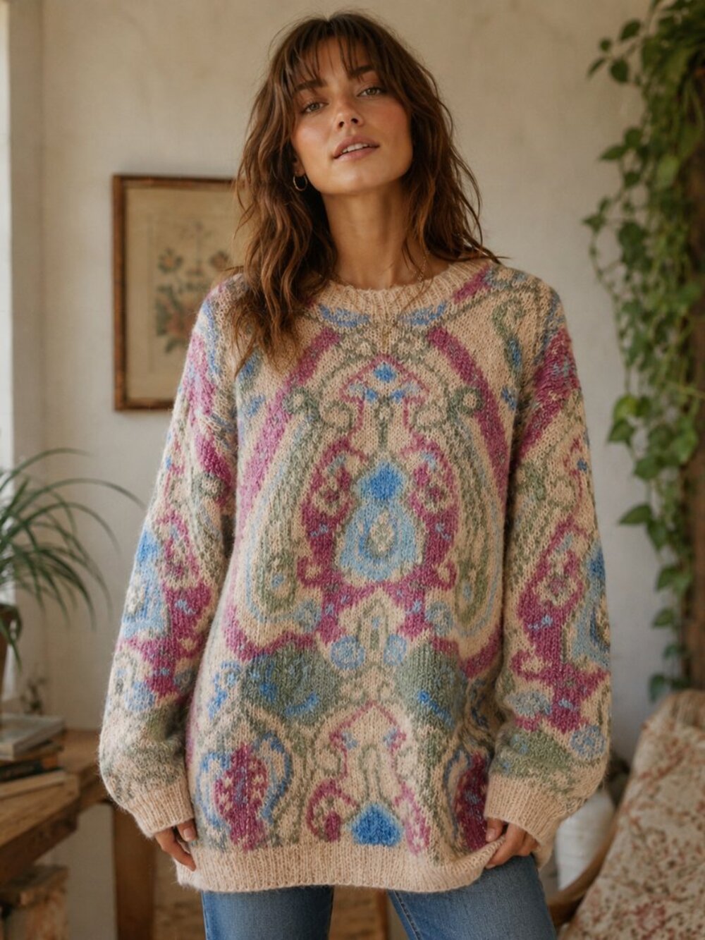 Classiques VTG SZ M Women's Mohair Knit Pastel Crew Neck Sweater Stunning